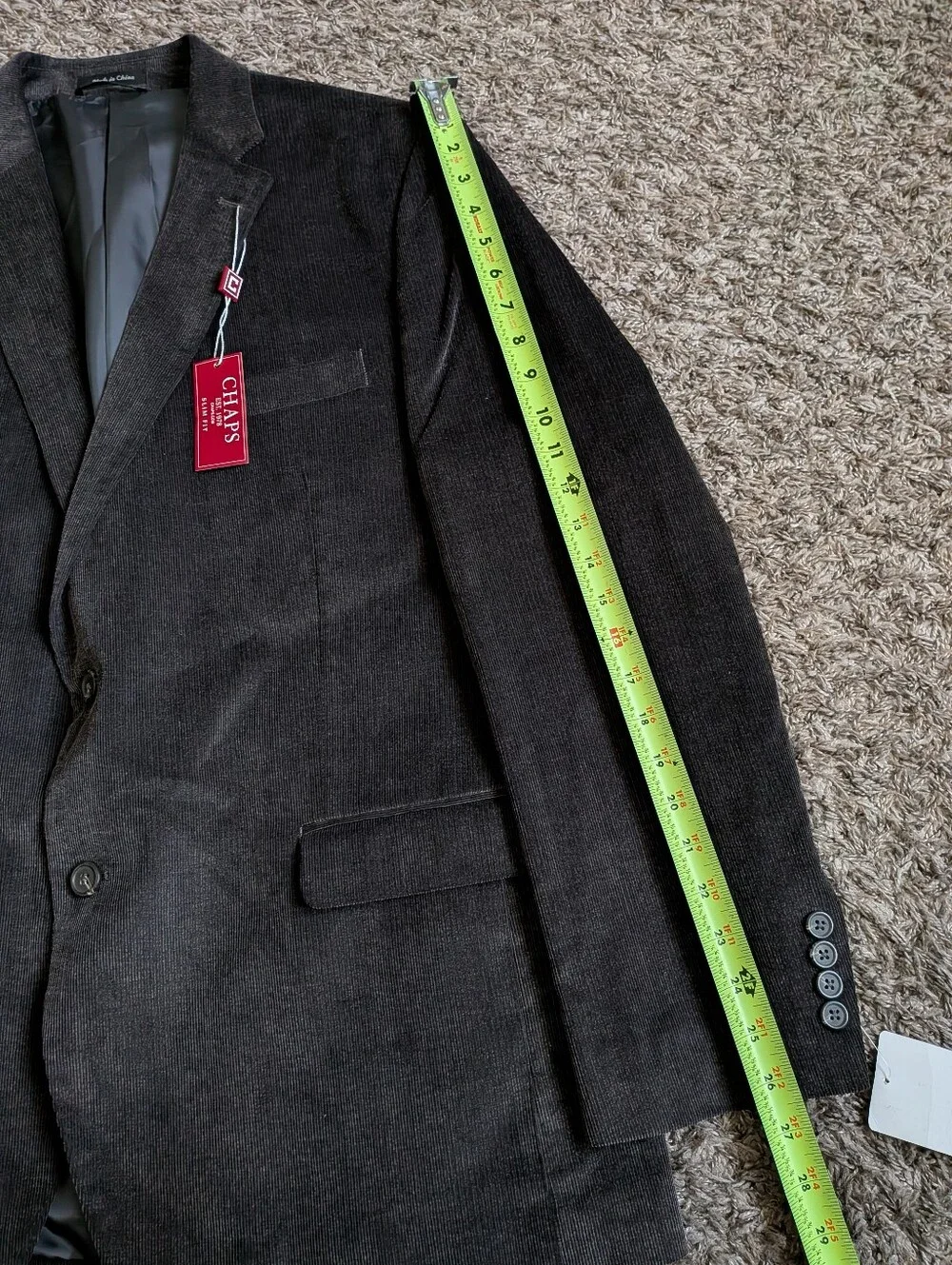 NWT Chaps Slim Fit Grey Cotton Corduroy 2-Button Blazer Jacket Men's 46R